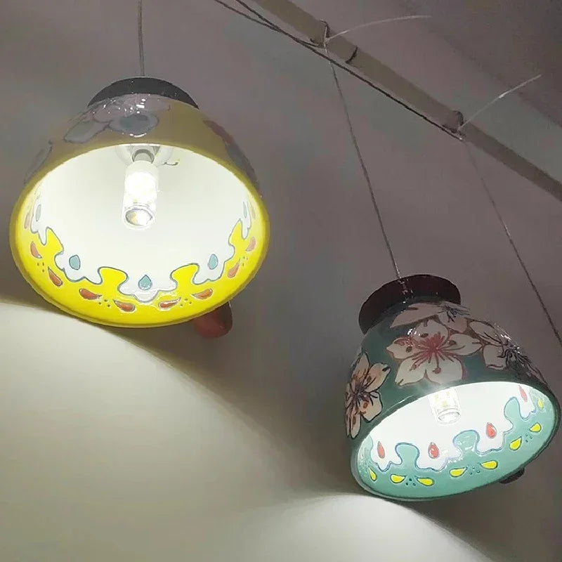 Chinese Style Flower Ceramic Cup Chandeliers Dining Room Dining Table Lamp Modern Creative home Decor Bedroom Bedside Chandelier