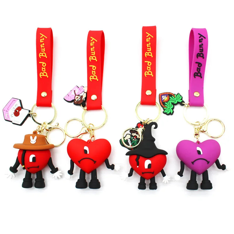 Cartoon Singer Karol G Keychain Heart Bad Rabbit Silicone Pendant Keyring Car Backpack Key Holder Kawaii Jewelry Gifts