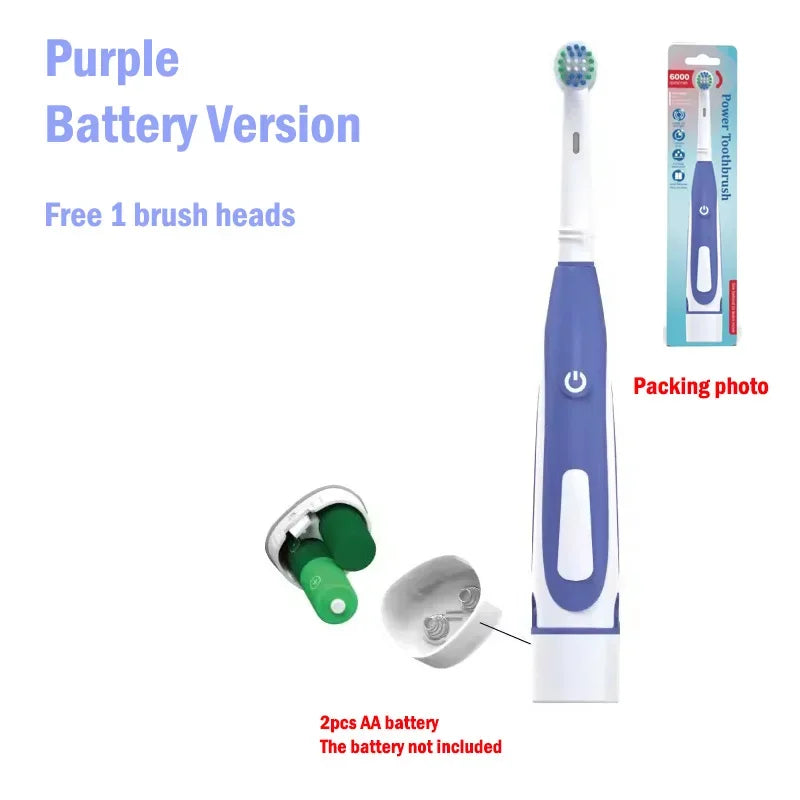 Sonic Electric Toothbrush Rounded 3D Vibrate Teeth Brush Rotation Gum Care Soft Bristle Heads Battery Power Teeth Whitening