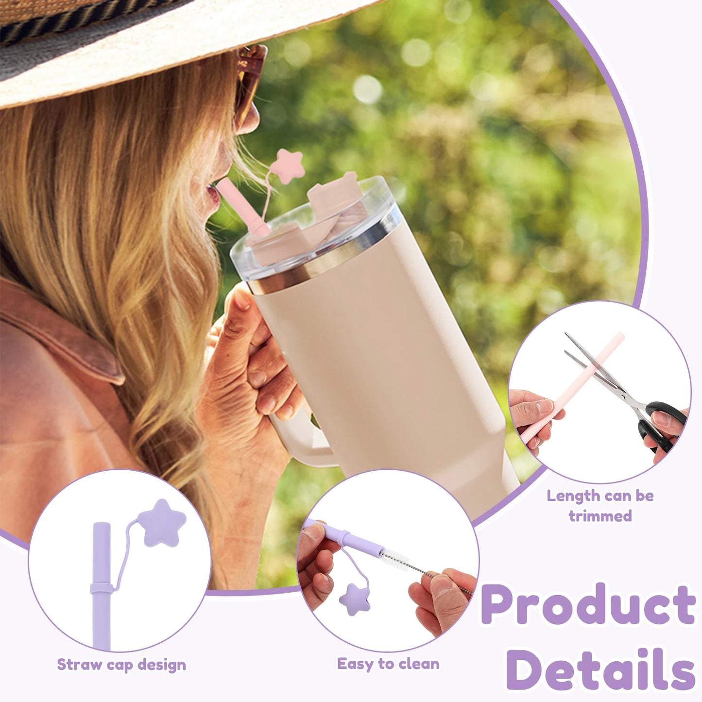 Tejesa 12Pcs Silicone Straws 12 Inch Soft Straw with Cover Reusable Cup Straw for Children Drinking Water Drinks Juice Smoothies Straws