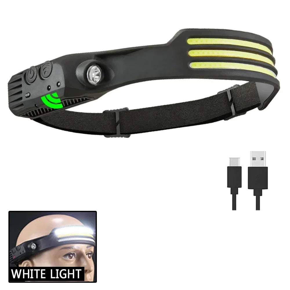 Hemasa COB LED Induction Headlamp USB Rechargeable Lamp with Built-in Battery Outdoor Camping Fishing Light Emergency Working Lantern