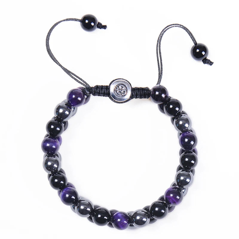 Hemasa Purple Tiger Eye Stone Hematite Obsidian Bracelets Healing Crystal Beads Bracelet Gifts