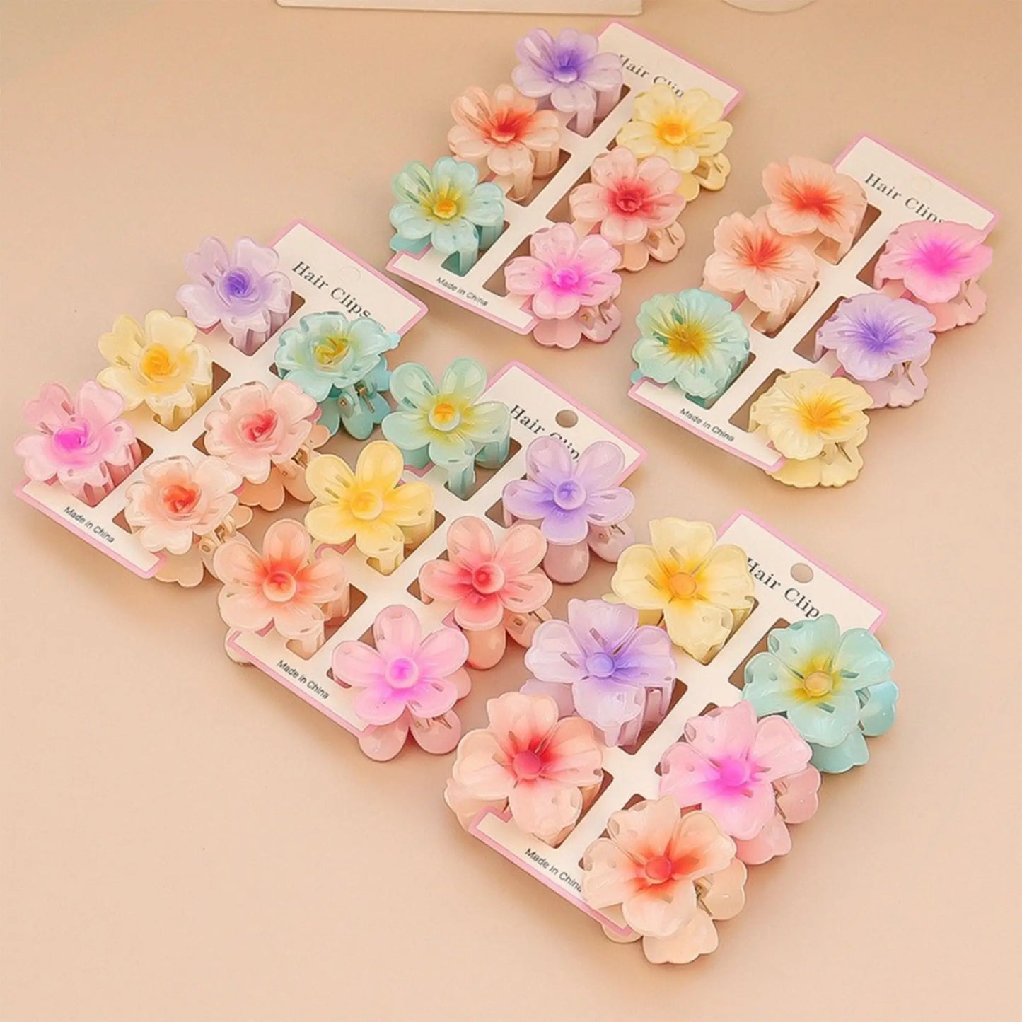Tejesa 1set/lot 6 pieces of small hibiscus hair clip with gradient color, seaside vacation hair bun magic tool.