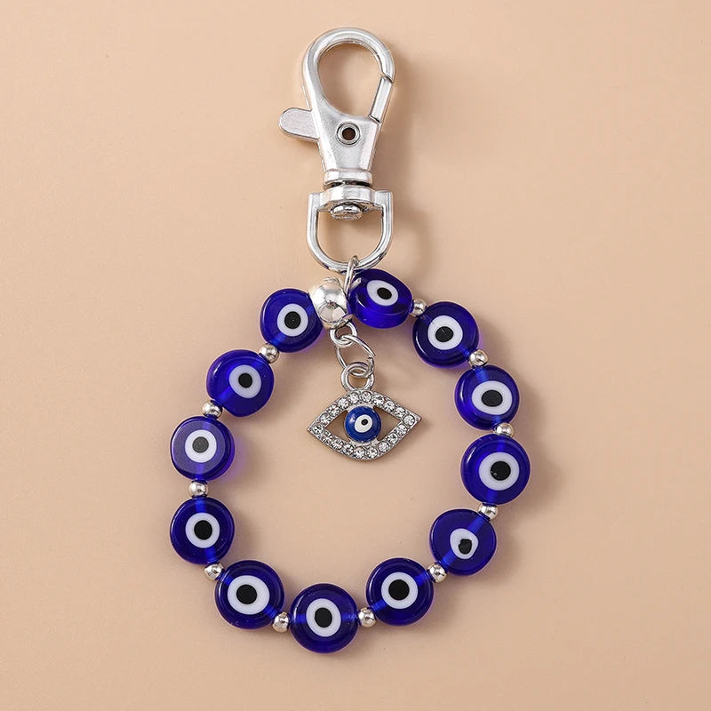 Aihua Colorful Round Evil Eyes Beaded Keychain For Couple Lover Boho Turkish Lucky Blue Eye Key Ring Bag Phone Lanyard