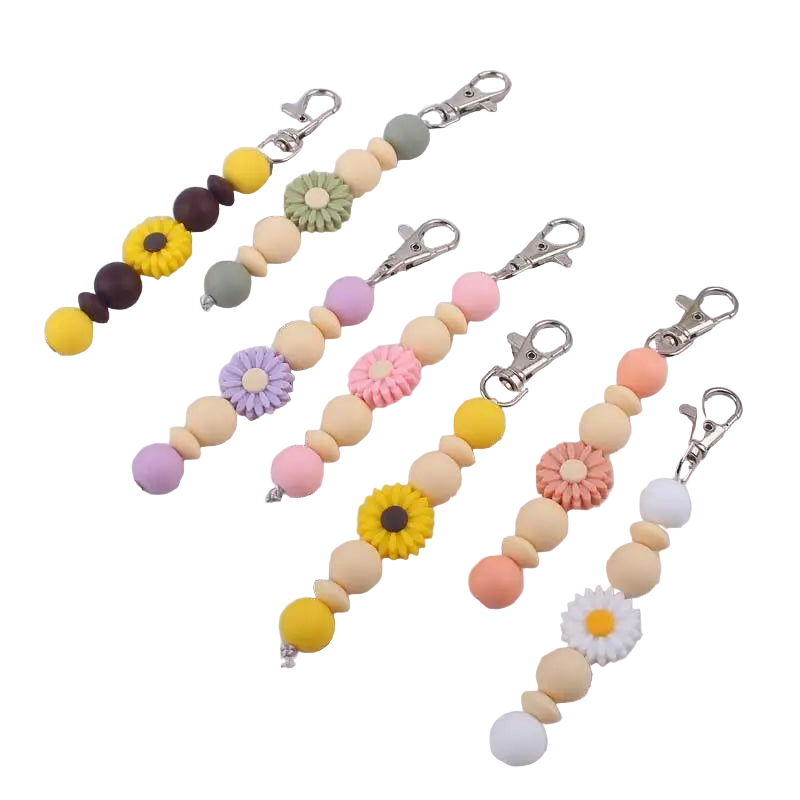 Hemasa Daisy Flower Silicone Beads Keychain for  Women /Girls