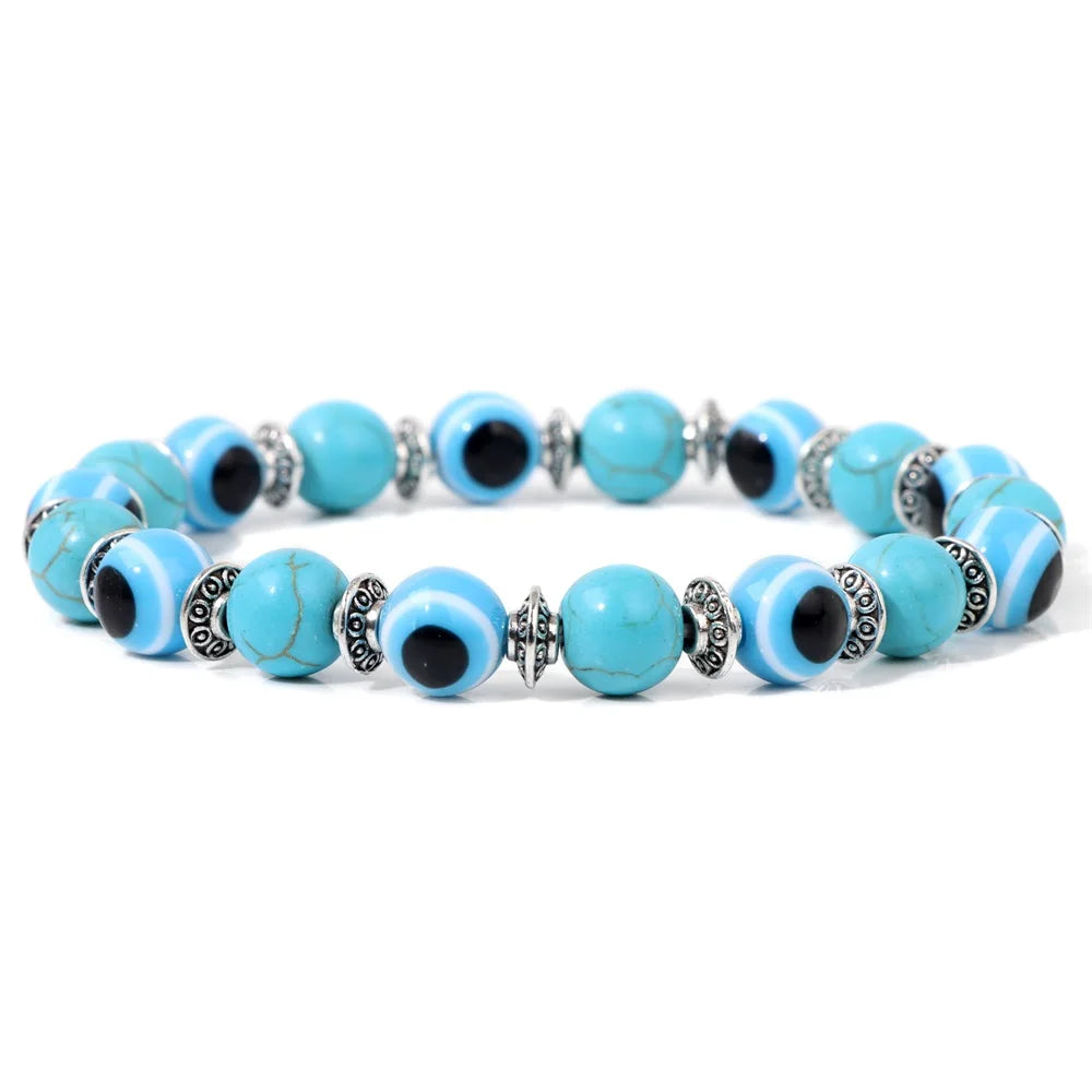 Tejesa Turkey Evil Eye Bracelet Lucky 8mm Colorful Beaded Bracelets For Women Men Blue Eye Aesthetic Handmade Bangle Friendship Jewelry