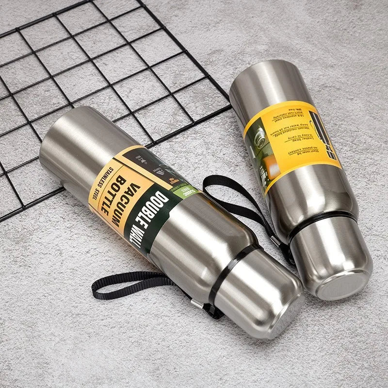 Hemasa 800/1000/1500ml Large Capacity All Steel Stainless Steel Thermos Vacuum Flask Portable Insulated Tumbler with Rope