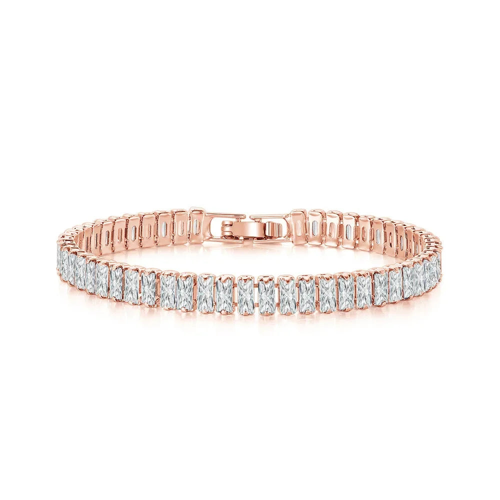 Classic 925 Sterling Silver Cubic Zirconia Square Shining Bracelet Luxury and Exquisite Couple Women's Engagement Jewelry Gift