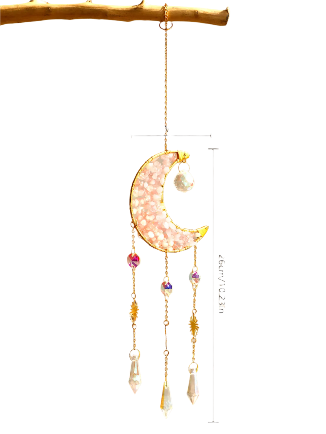 Hemasa Moon Star Crystal Suncatcher Hanging Decoration Rainbow Maker Natural Stone Light Catcher for Window Outdoor Room Ornament Gift