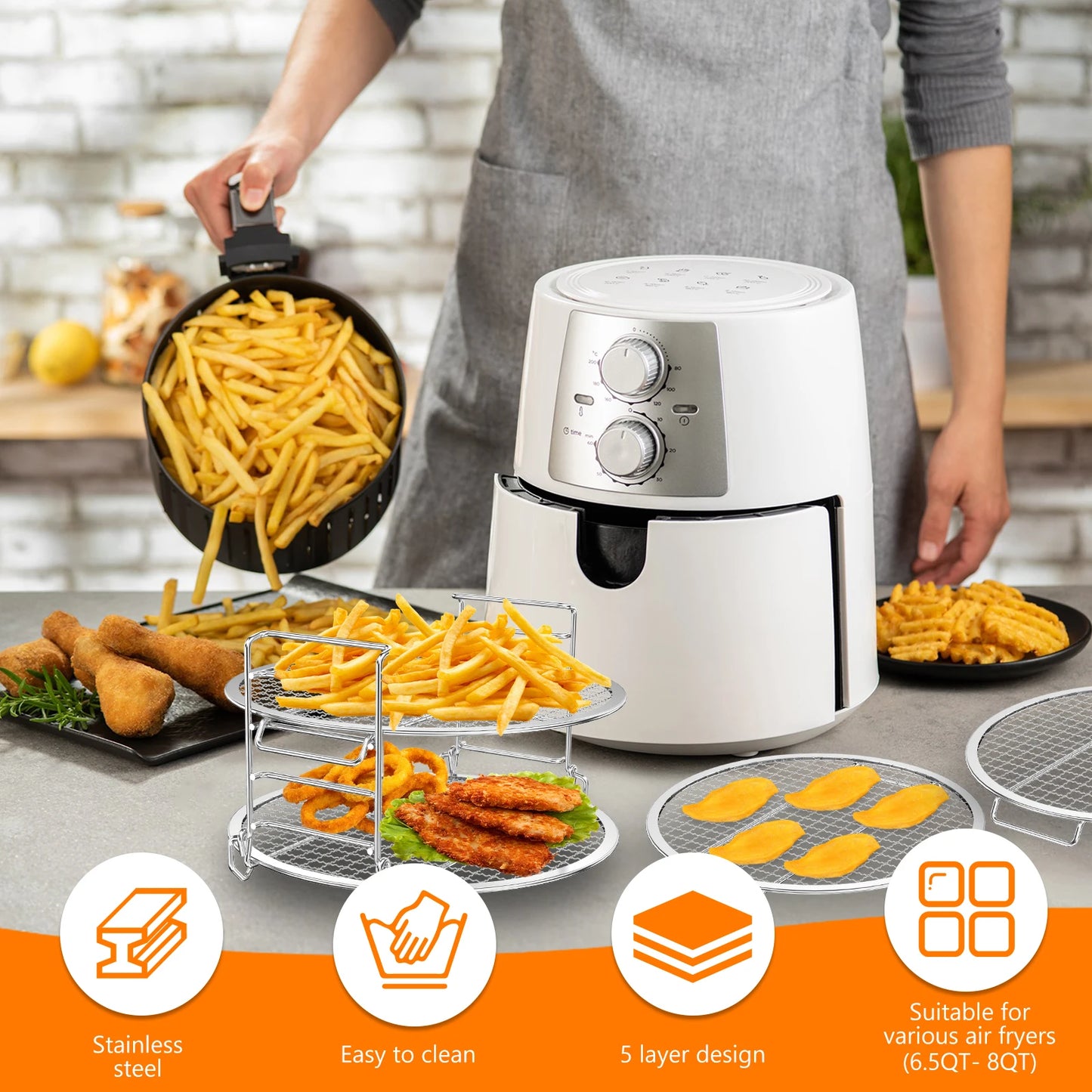 Air Fryer Dehydrator Rack Stainless Steel Grilling Stackable Steamer Stand Fruit Meat Dehydration Racks Cooking Kitchen Tools