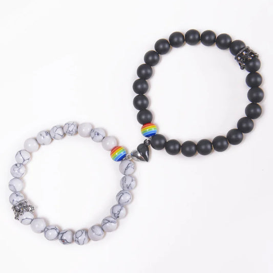 2023 White Turquoise Frosted Stone Magnetic Couple Charm Bracelets Fashion Crown Natural Stone Beaded Bracelet for Men and Women