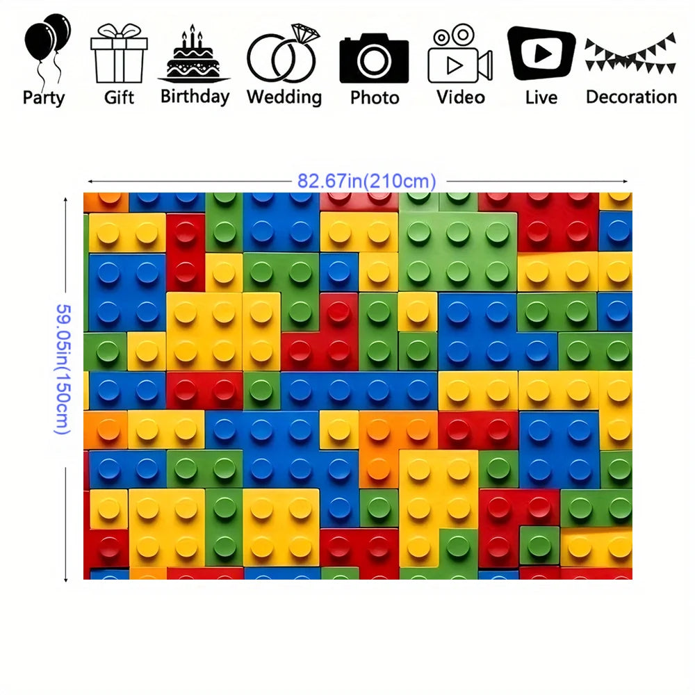 Tejesa building block theme party background banner, birthday banner decorations, photo booth studio props, tablecloths, curtains.