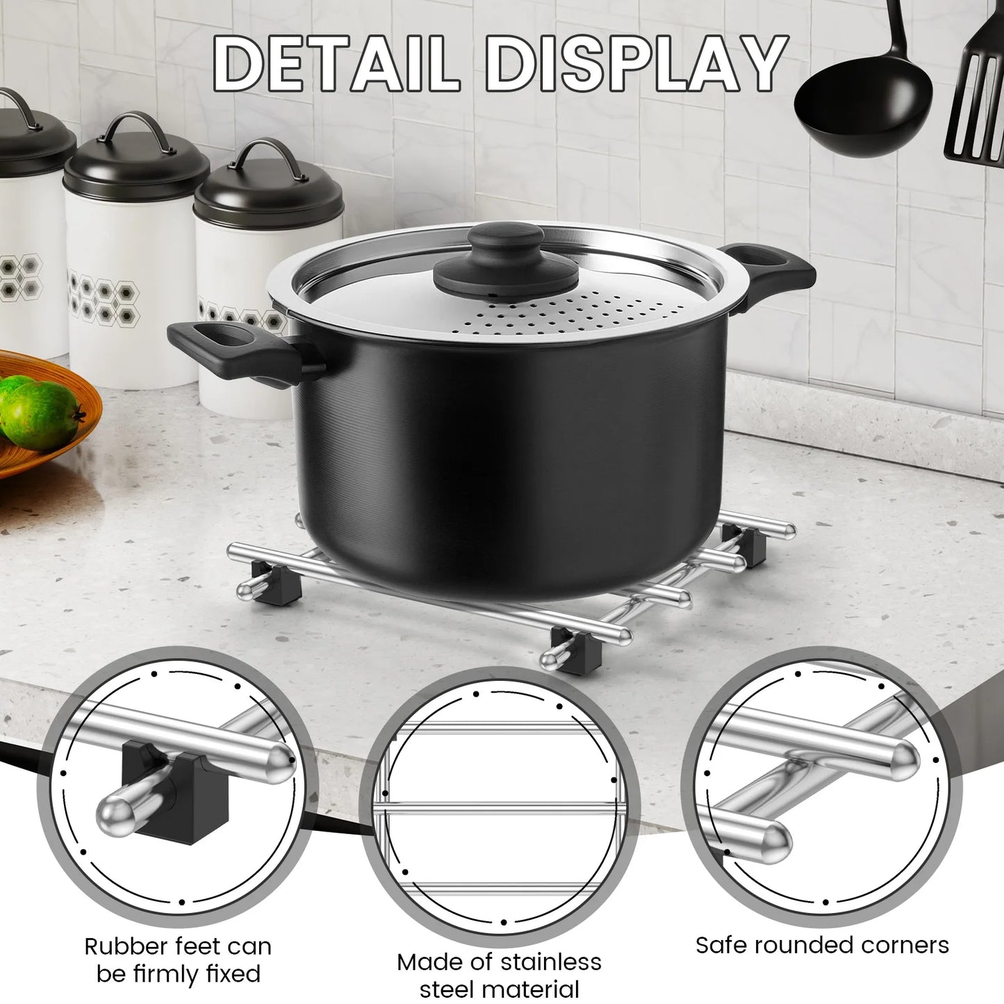 Tejesa 4Pcs Square metal pot mat coaster insulation pad suitable for dishes casserole hot pot table cookware stand placemat kitchen tools