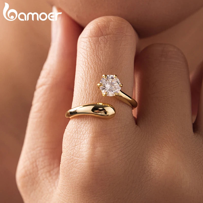 BAMOER 1CT Teardrop Moissanite Ring 925 Sterling Silver Statement Jewelry Round Cut Lab Diamond for Women Engagement Chunky Gift