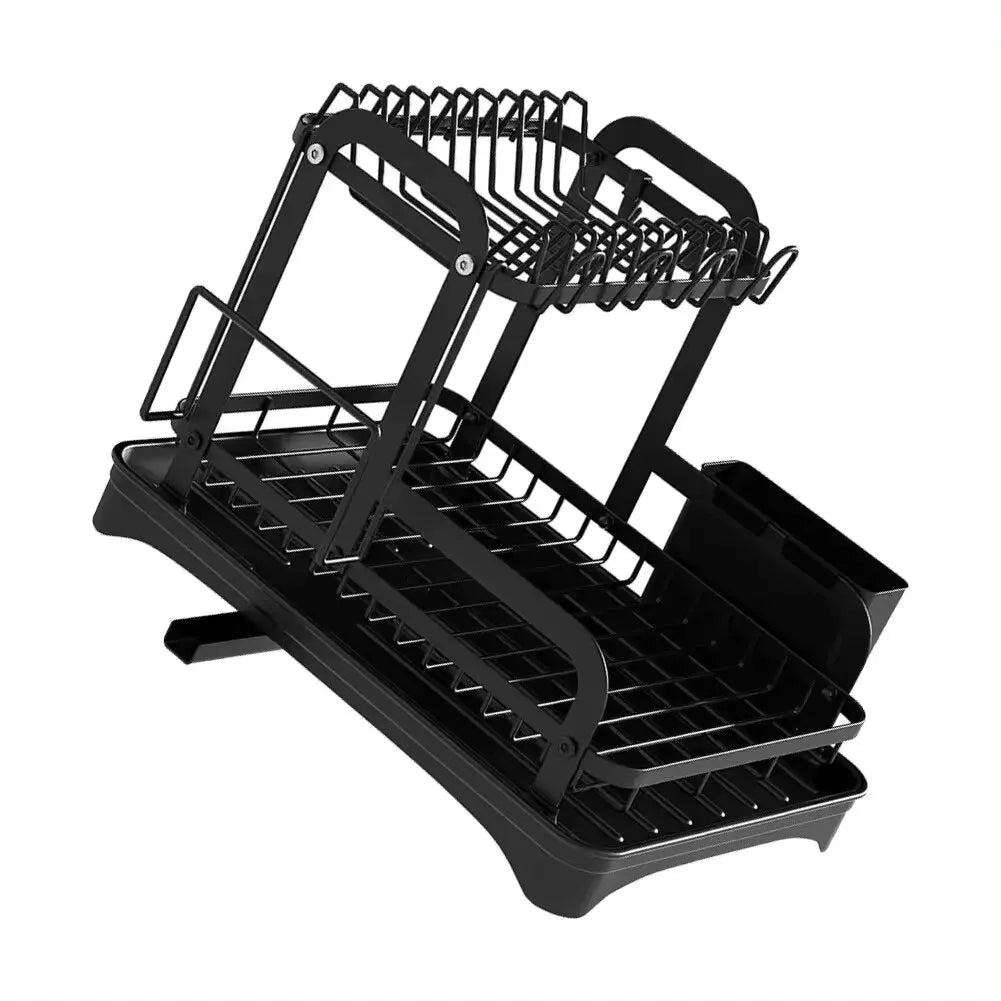 Hemasa 2 Tier Dish Bowl Drainer Storage Rack Kitchen Dish Drying Rack with Drain Basket