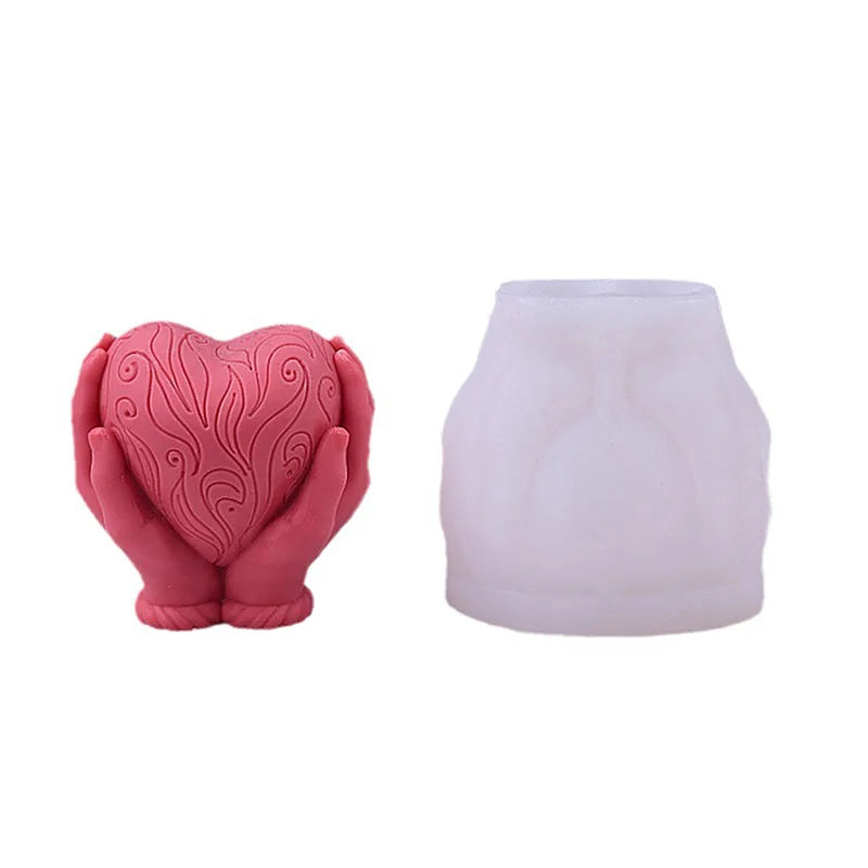 Valentine's Day, hands holding hearts, silicone candle molds, relief sculptures, love soap molds, expanded incense plaster