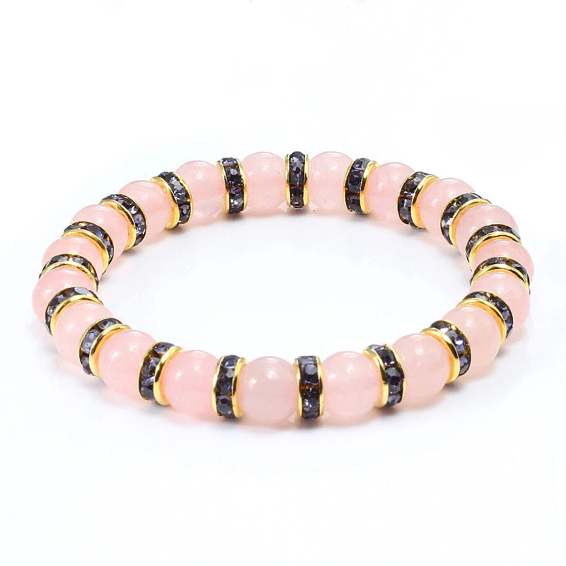 Hemasa Natural Stone Beads Stretchable Bracelet  / Pink Crystal Stone For Women