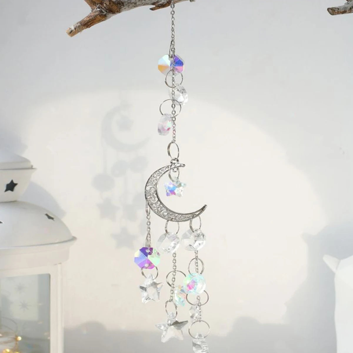 2024 New Home Decor Moon Star Crystal Sun Catcher Garden Light Collection Ornaments Hanging Prism Pendant Decoration Craft