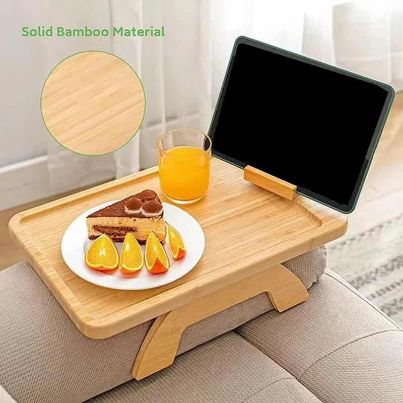 1 Piece Sofa Clip On Side Table For Wide Couches Arm Foldable Couch Tray With 360° Rotating Phone Holder For Eating/Drinks