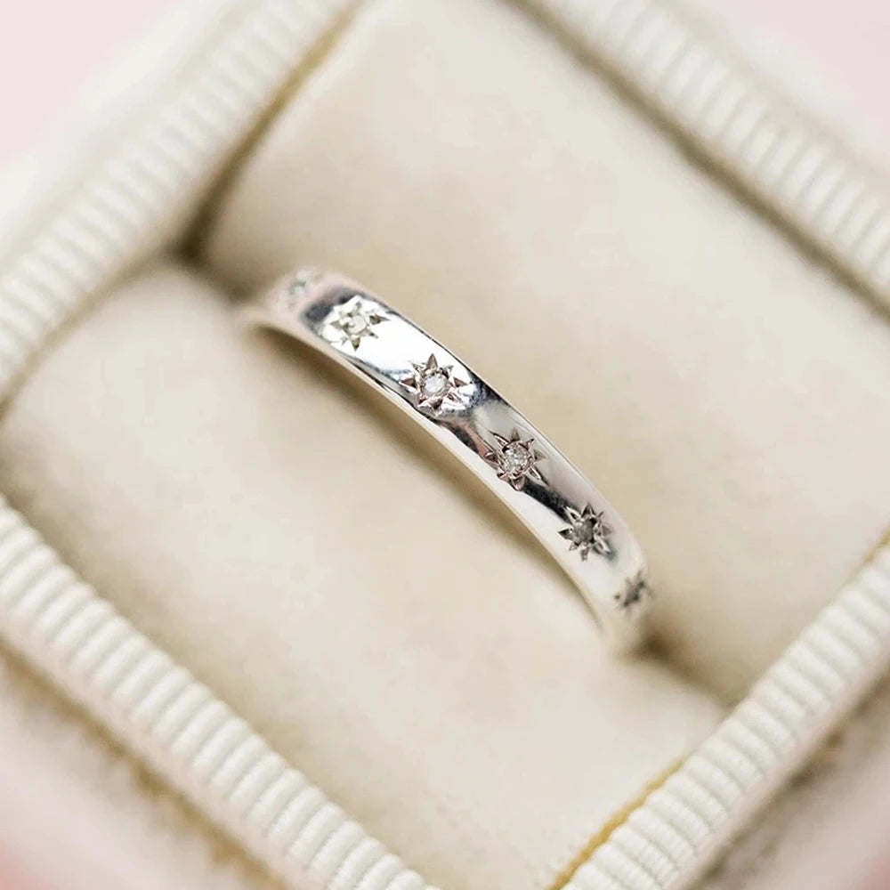 Huitan Korean Style Simple Metal Rings for Women Inlaid Shiny CZ Stone Daily Wearable Accessories Versatile Girls Finger Jewelry