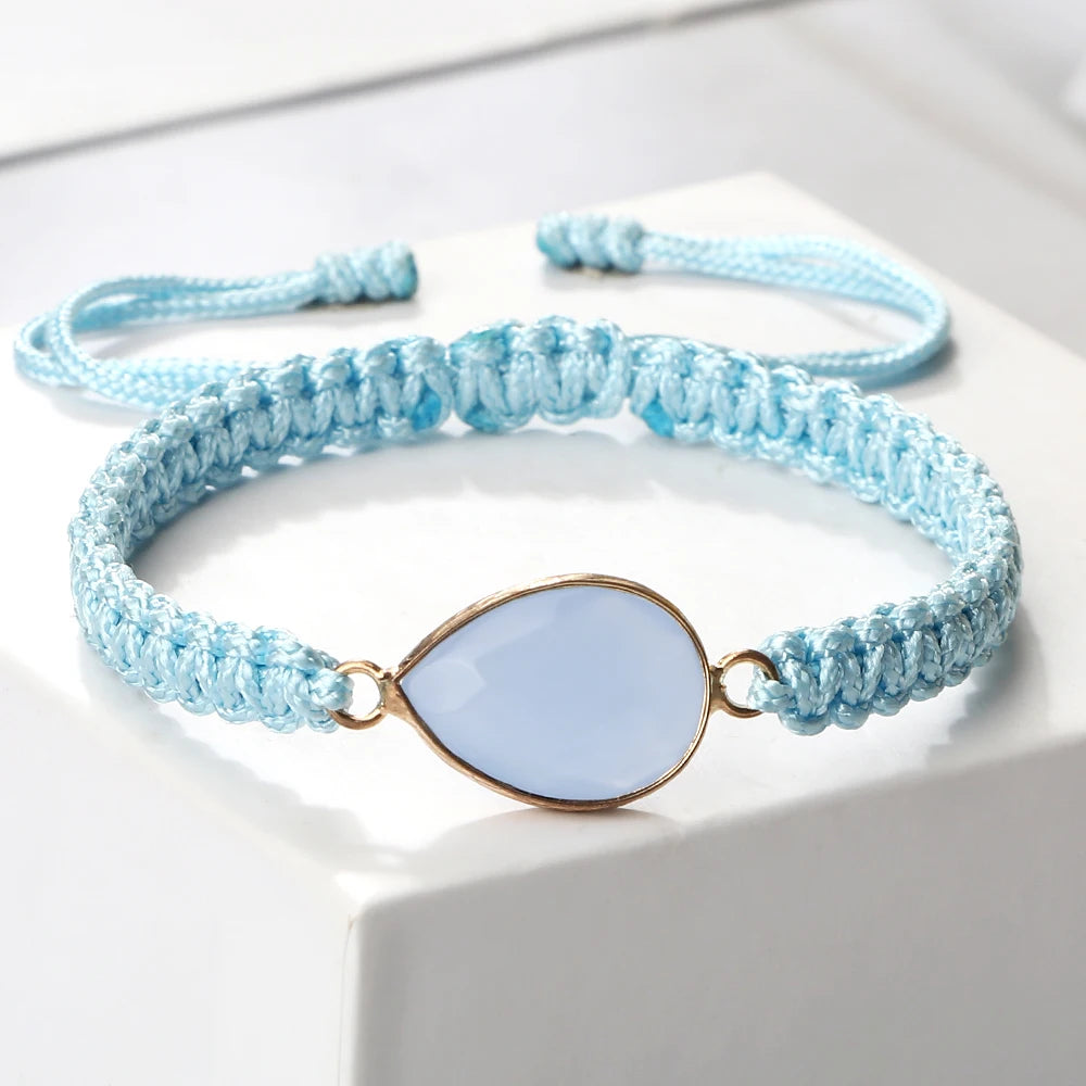 Natural Blue Pine Stone Pendant Bracelets For Women Men Handmade Braided Healing Stone Bangles Female Wrist Jewelry Girls Gifts