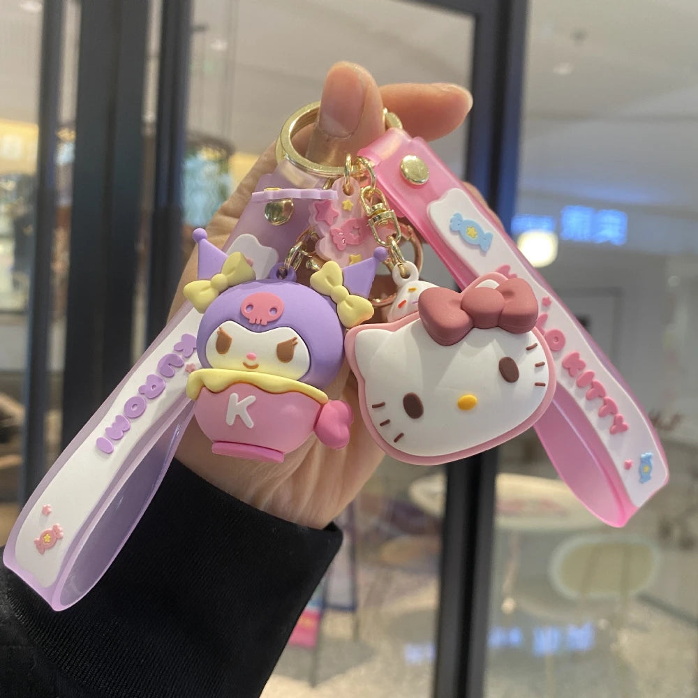Sanrio Hello Kitty Keychain Cute Cartoon Melody Kuromi Cinnamoroll Doll Pendant Decoration Keyring Jewelry Girl&Child Gifts Toy