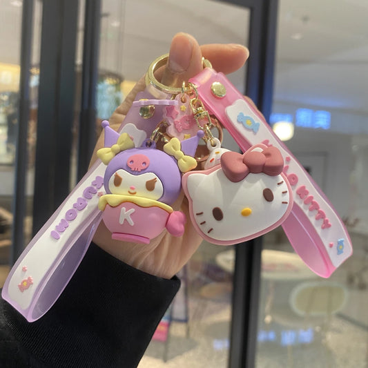 Sanrio Hello Kitty Keychain Cute Cartoon Melody Kuromi Cinnamoroll Doll Pendant Decoration Keyring Jewelry Girl&Child Gifts Toy