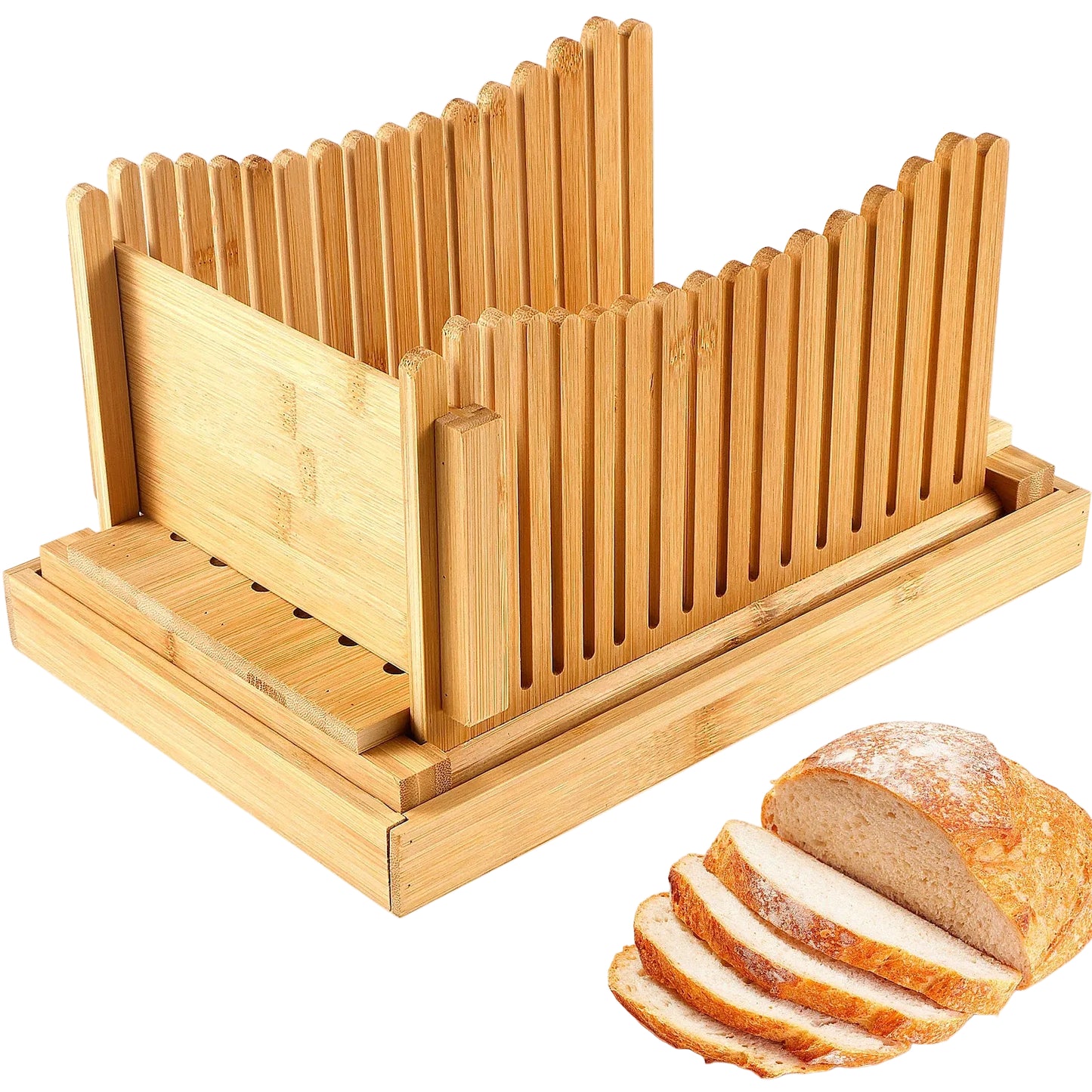 Tejesa Bread Slicer Foldable Toast Bread Slicer with Crumb Tray Fruit Cutting Board Adjustable for Bread Loaf Cakes Reuse Slicing Guide