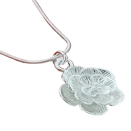 Hemasa 925 Sterling Silver Rose Flower Pendant  Snake Chain For Women
