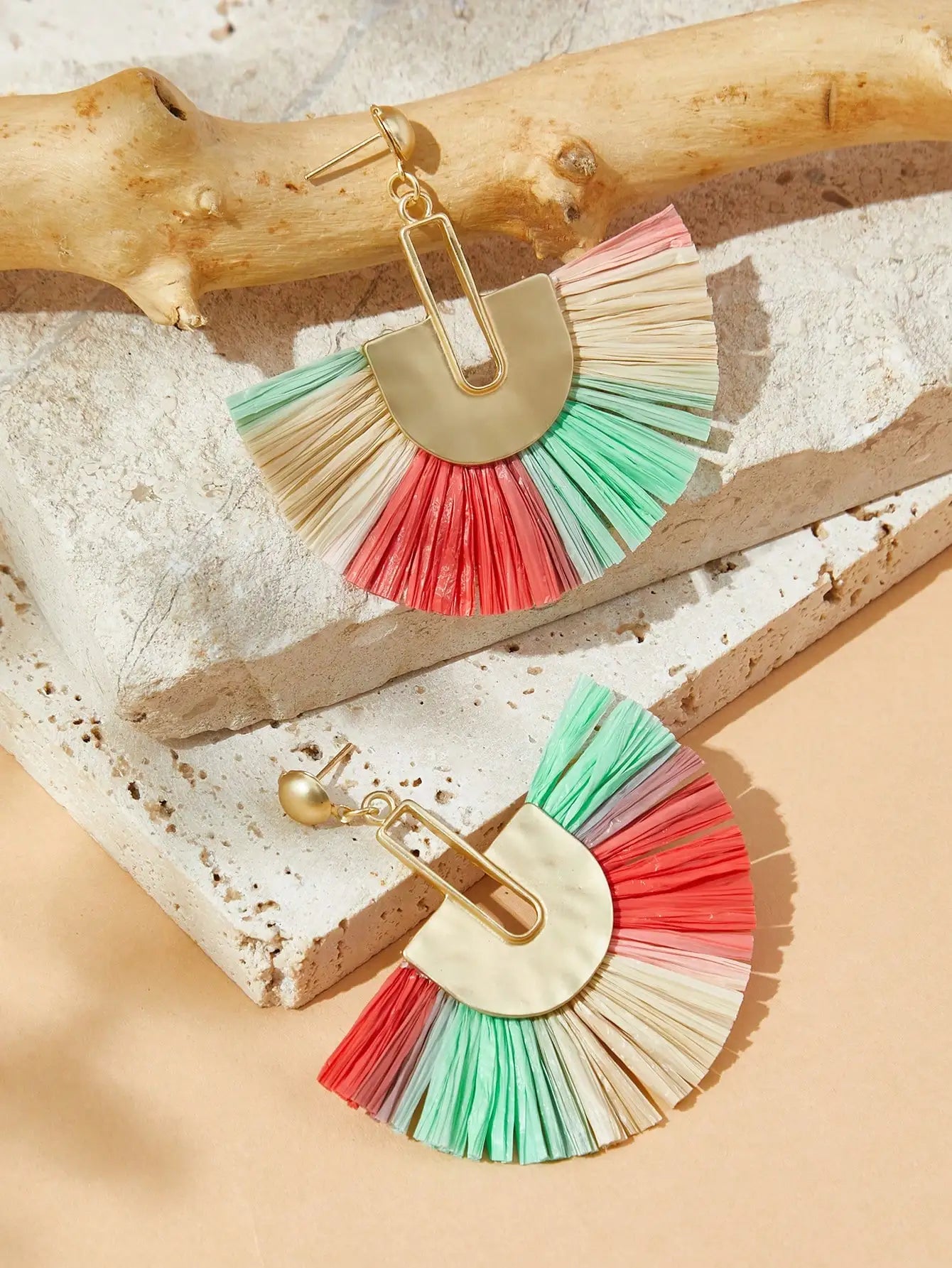 Hemasa Bohemian Vintage Fan Shaped Tassel Earrings for Women Geometric Hand Woven Tassel Earrings with Ethnic Style Earrings