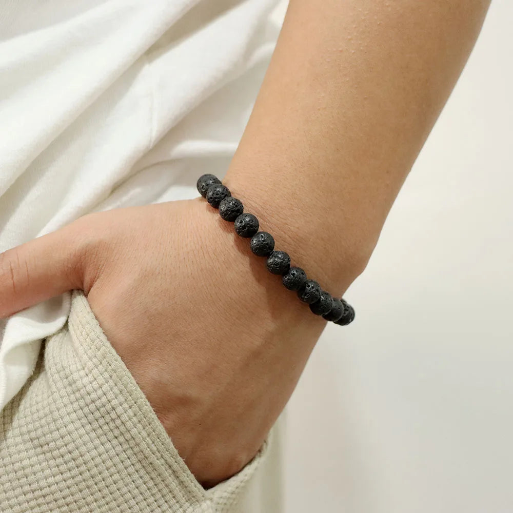Heamsa 8mm Natural Stone Beads Bracelet  /Amethysts/ Lapis Lazuli/ Rose Pink Quartz's Crystal Stretch Bracelet With Card For Women Men Gift