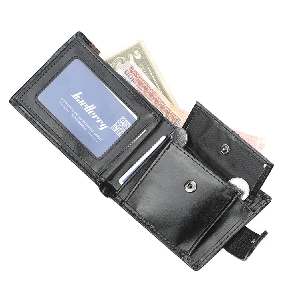 2024 New Patchwork Leather Men Wallets Short Male Purse With Coin Pocket Card Holder Brand Trifold Wallet Men Clutch Money Bag