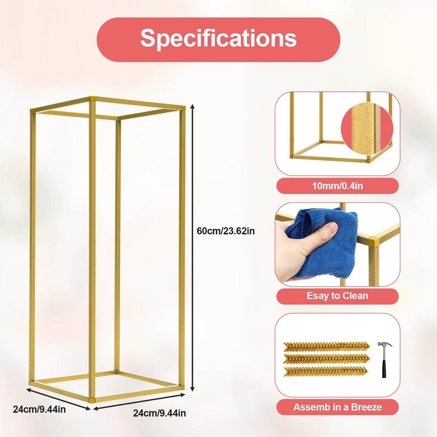 10Pcs Wedding Flower Stand Set 60cm H Gold Metal Column Rack Wedding Party Prop Decor Balloon Display Holder Flower Vase Pillar