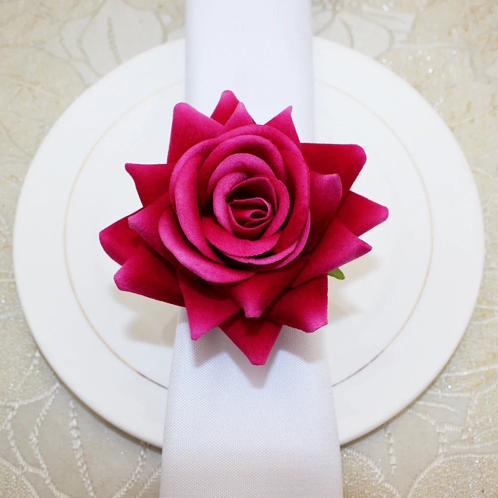 Hemasa 6Pcs Artificial Plum Rose Napkin Rings
