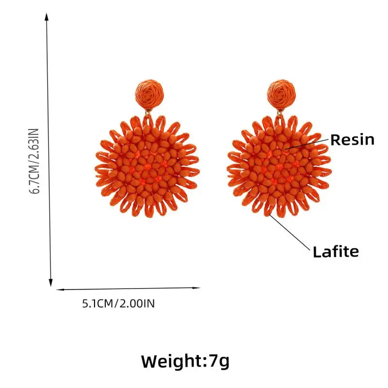 Colorful Flower Bohemia Earrings Women Creative Lafite Weaved Beaded Flower Earrings Summer Holiday Statement Jewelry Wholesale