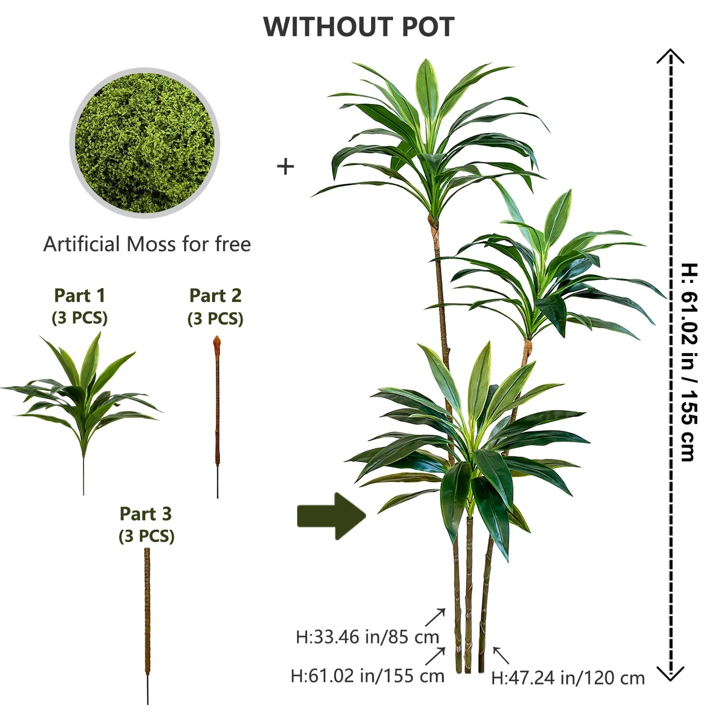 Tejesa 50-225CM Artificial green Dracaena plant tree indoor outdoor ornament fake plant for Home garden Room wedding decor halloween