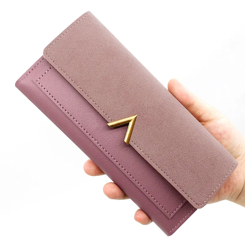Tejesa  women's wallet long V-shaped buckle three fold wallet for women, hand-held bag, change card bag