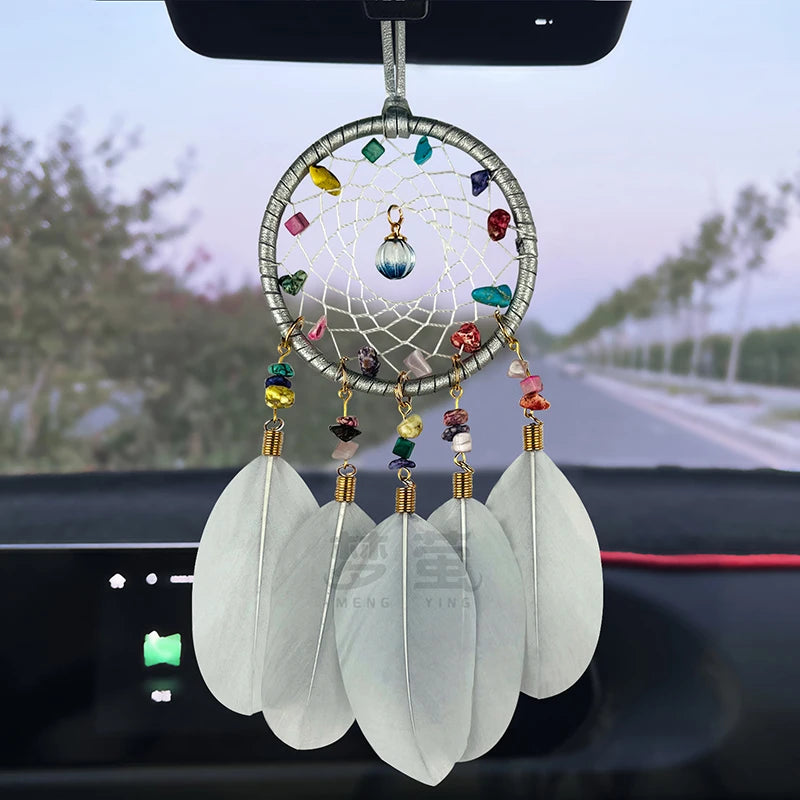 Hemasa Dream Catcher Wind Chime Hand-woven Feather Car Pendant Bedroom Curtain Hanging Ornaments Festival Gift Home Decoration