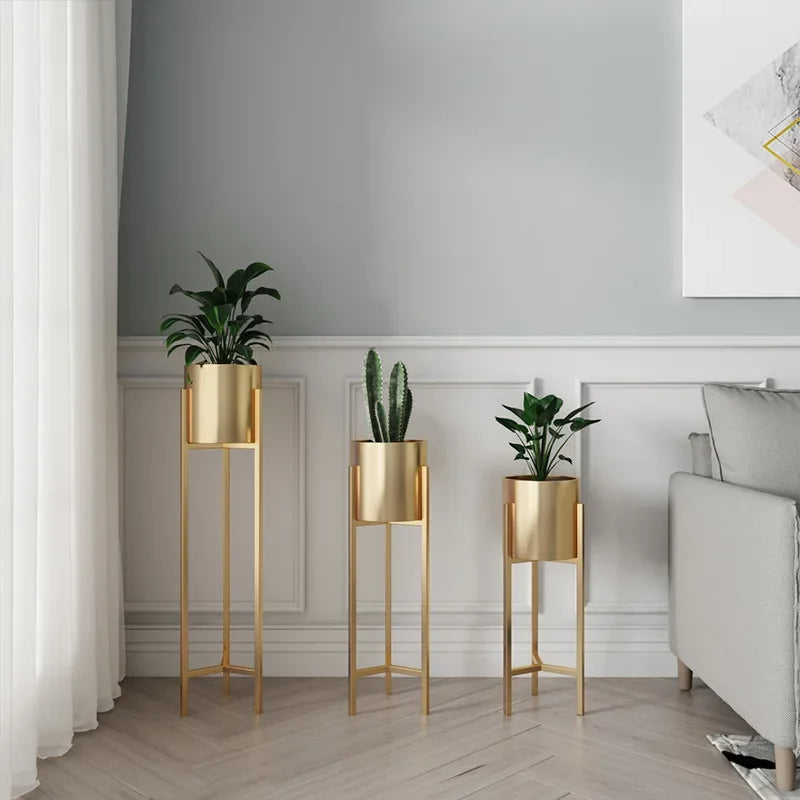 Nordic Gold Flower Rack Indoor Light Luxury Iron Flower Pot Rack Home Living Room Floor Standing Gold Decorative Storage Rack