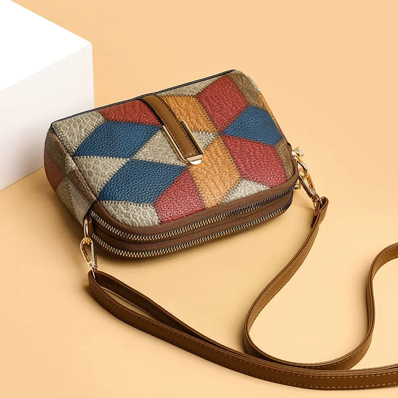 Hemasa  Shoulder Bags for Women /Double Zipper Crossbody Bag Ladies PU Leather Wallet