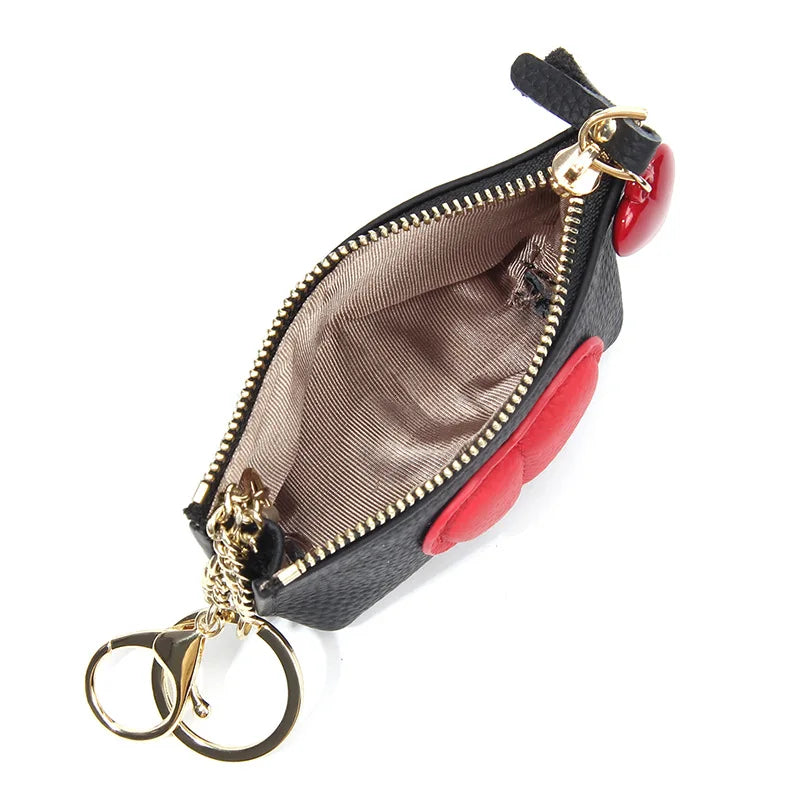 Tejesa Women's Soft Leather Coin Purses with KeyChain /Small Zipper Coin Pouch for Women Heart Pendant Zero Wallet Zipper Pocket