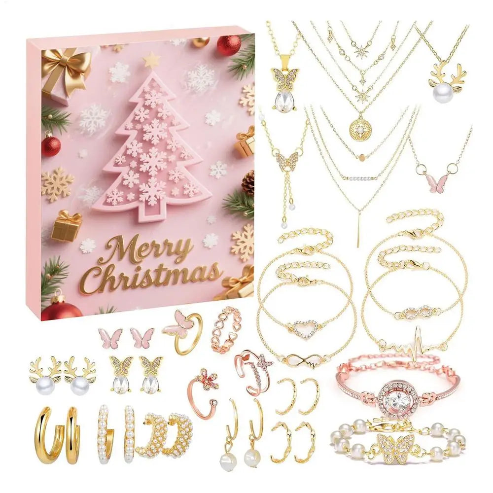 Tejesa Christmas Jewelry Calendar Advent 24-Day 2025 Christmas Advent Girls Earring Bracelet Set Holiday Calendar for Women Girl