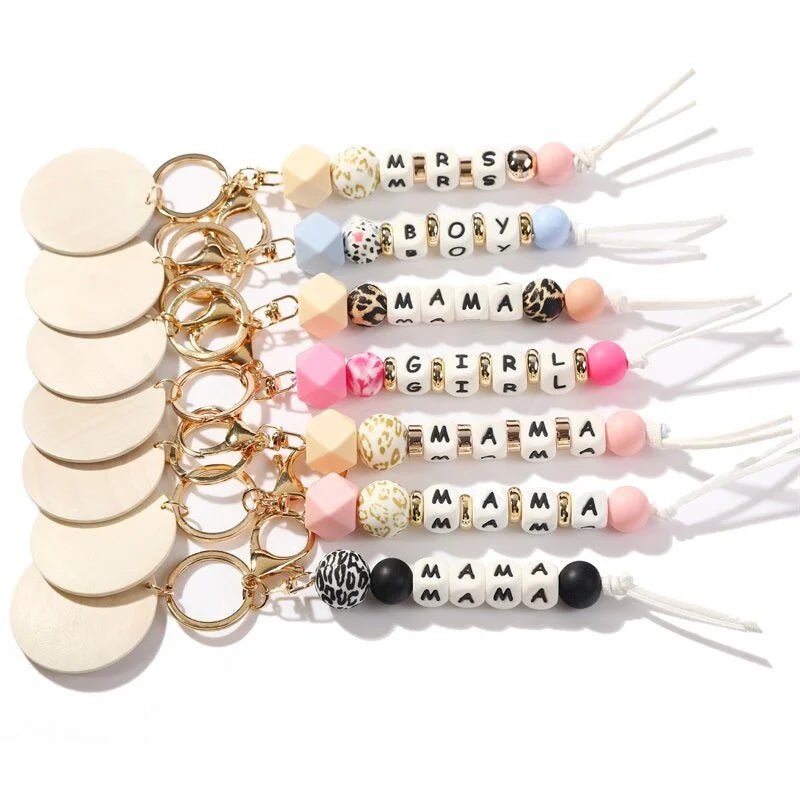 Hemasa Letter MAMA LOVE Keychain For Women Men Silicone Beads Keyring For Keys 2022 Car Keychain Charms Wholesale Gift Trendy New