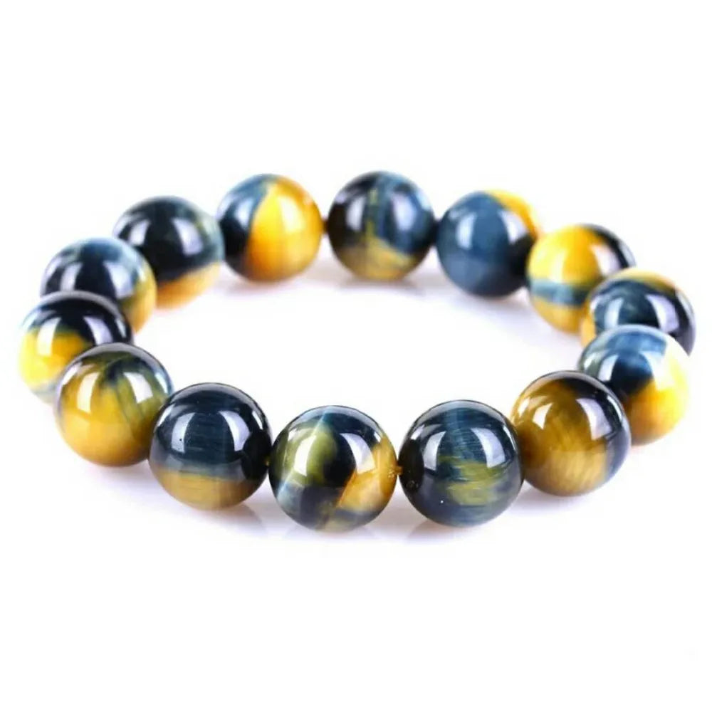 Tejesa Natural Gold Blue Tiger's Eye Round Beads Bracelet /Yellow Blue Tiger Eye Bangle Bracelet