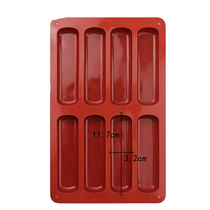 Tejesa 8 Cavity Silicone Cake Mold 3D Long Strip Silione Molds Mousse Cake Silicone Baking Molds French Dessert Chocolate Mold Bakeware