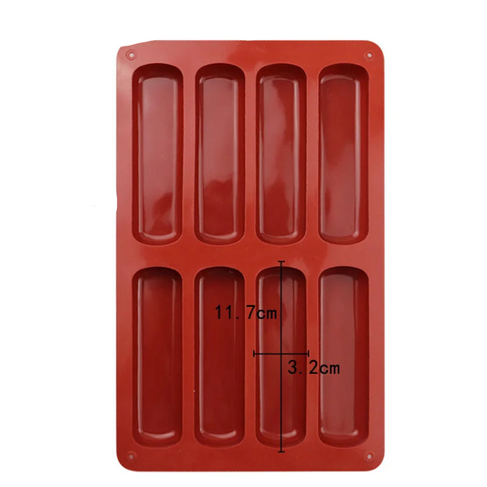 Tejesa 8 Cavity Silicone Cake Mold 3D Long Strip Silione Molds Mousse Cake Silicone Baking Molds French Dessert Chocolate Mold Bakeware