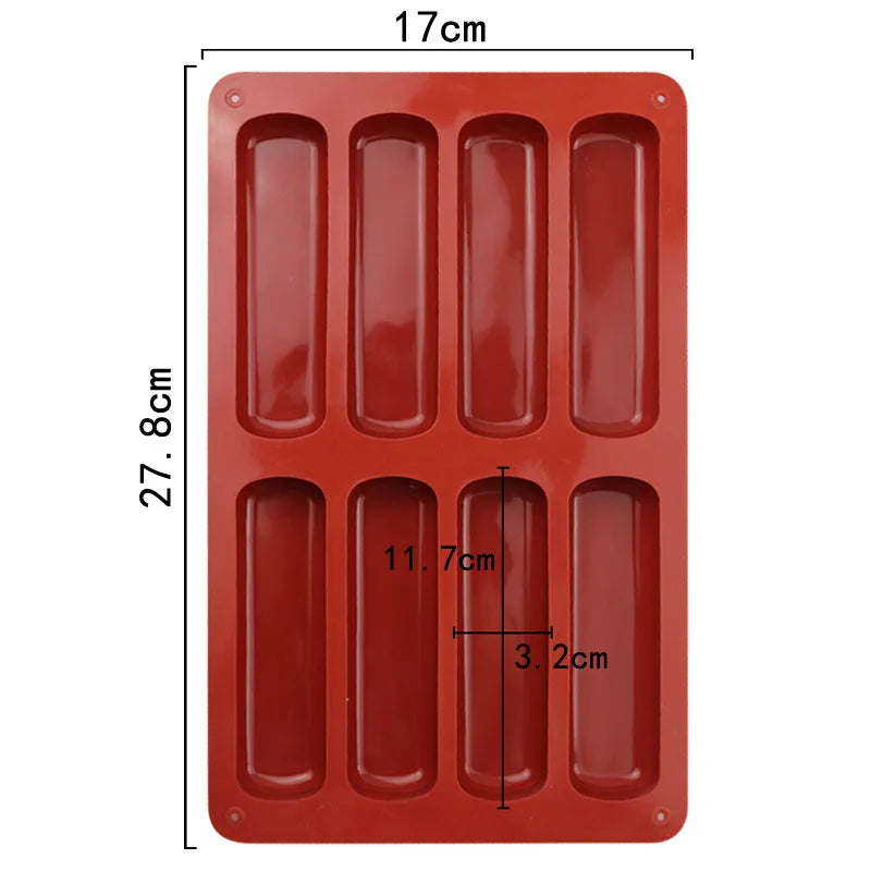 Tejesa 8 Cavity Silicone Cake Mold 3D Long Strip Silione Molds Mousse Cake Silicone Baking Molds French Dessert Chocolate Mold Bakeware