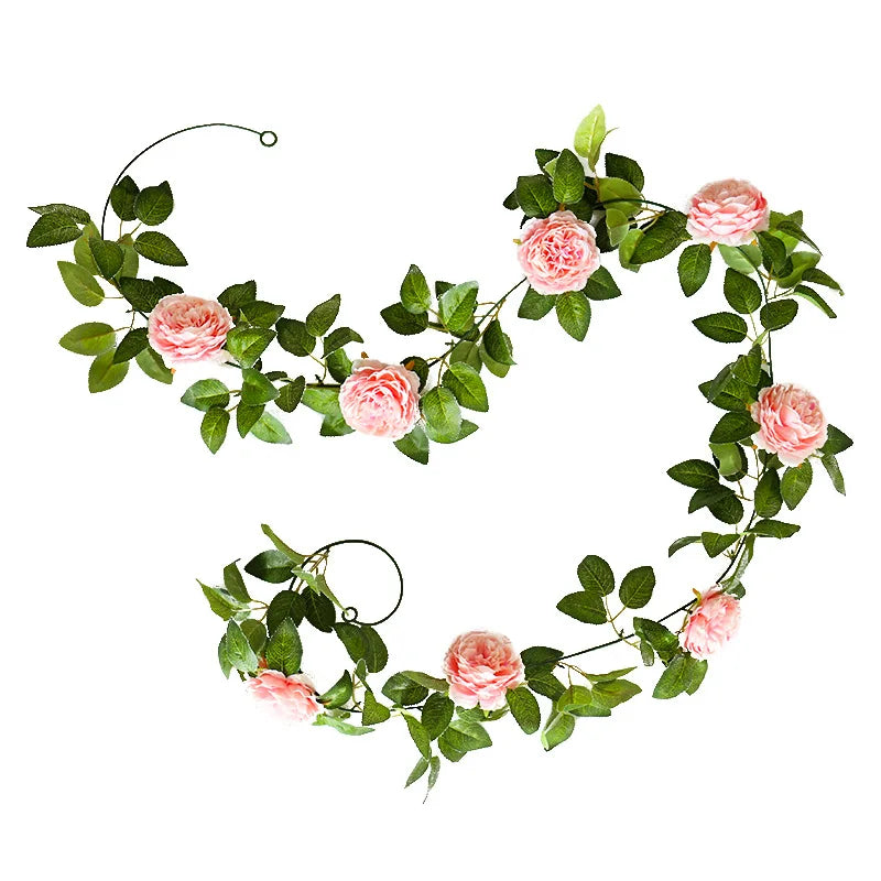 Wall Hanging Pink Silk Peony Artificial DIY Home Garden Decoration Artificial Flower Garland Green Plants Big Flowers Vines