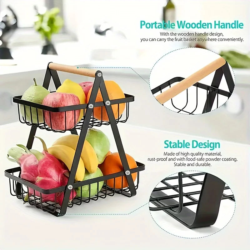 Multi-Layer Countertop Fruit Basket, Fruit Bowl, Bread Basket, Vegetable Rack for Kitchen Storage, Storage Basket for Living Room, Basket and Bowl Rack, Detachable Wire Basket for Bathroom Storage, Suitable for Home, Dining R