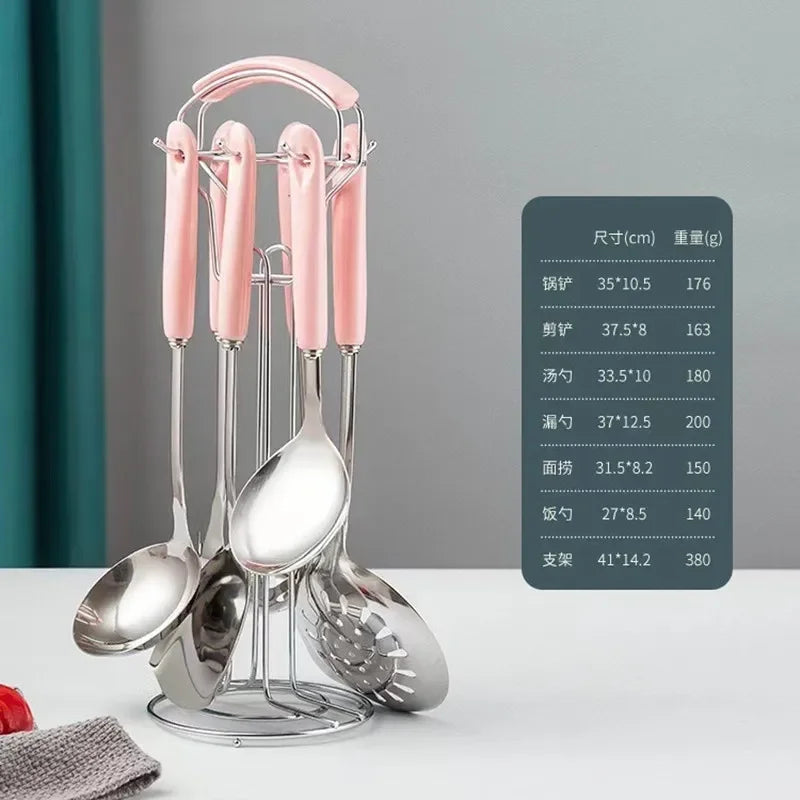 Hemasa 7pcs Stainless Steel Spatula Soup Spoon Kitchenware Set Cooking Spatula /Ceramic Handles